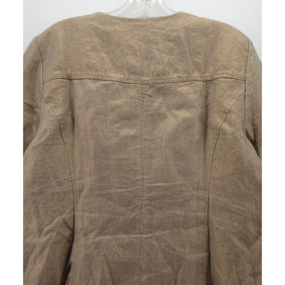 Chicos Jacket 1 Tan Linen Blazer Coat Shiny Lagenlook Zip Up Medium - Picture 8 of 11